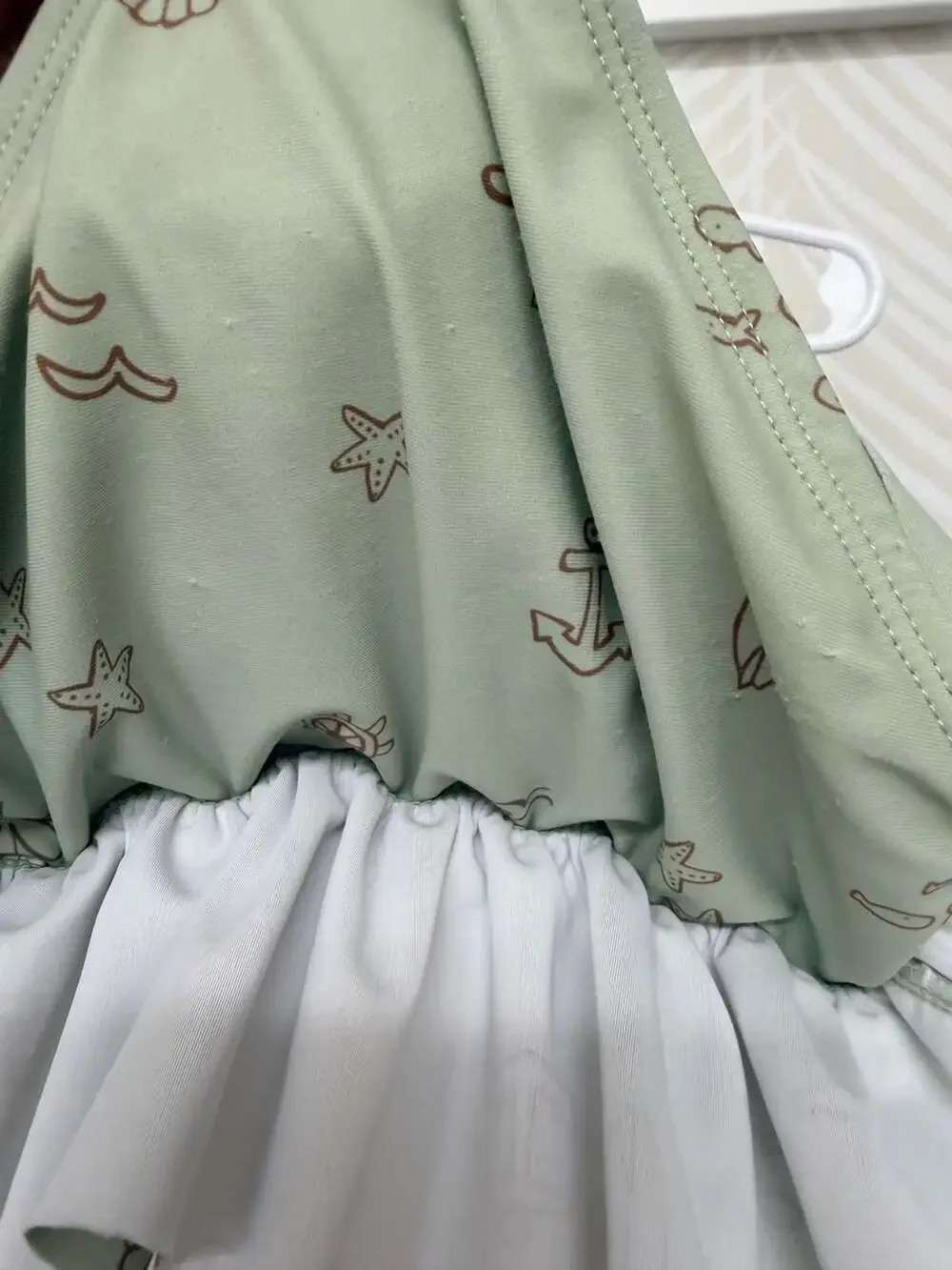 Modern Moments Gerber Toddler Girl Smocked Swimsuit Green Nautical Print